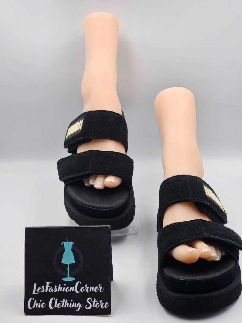 UGG Women's Black Suede Greer Platform Adjustable  Straps Slide Sandal Sz 9 3707 - Picture 12 of 16